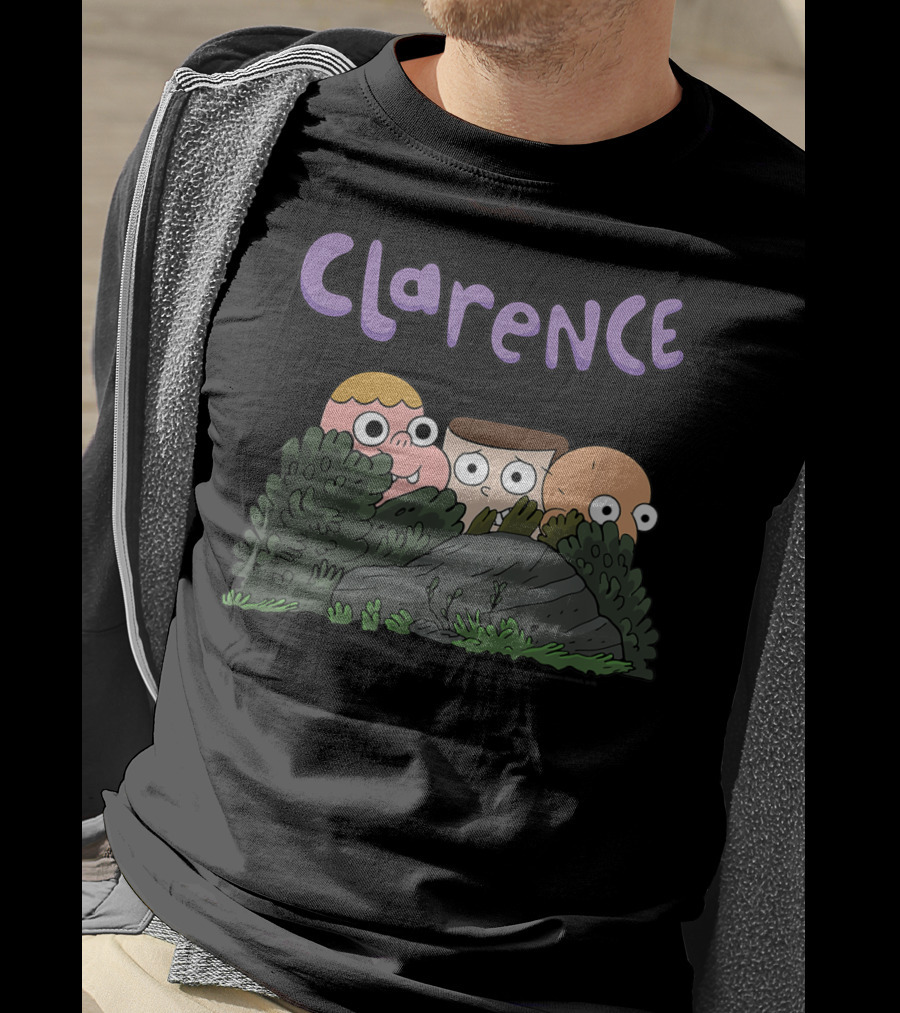 Clarence Cartoon Friends Hiding Behind Bushes T-Shirt
