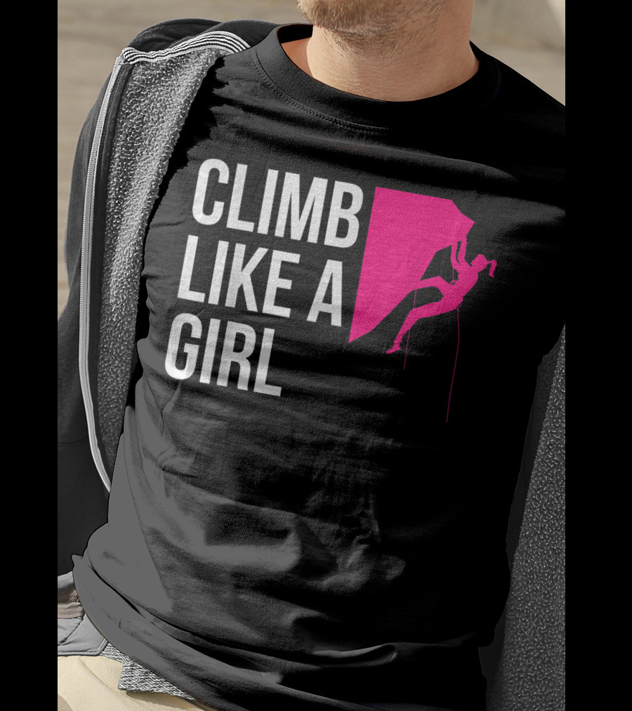 Climb Like A Girl Women's Rock Climbing Iconic Pink T-Shirt
