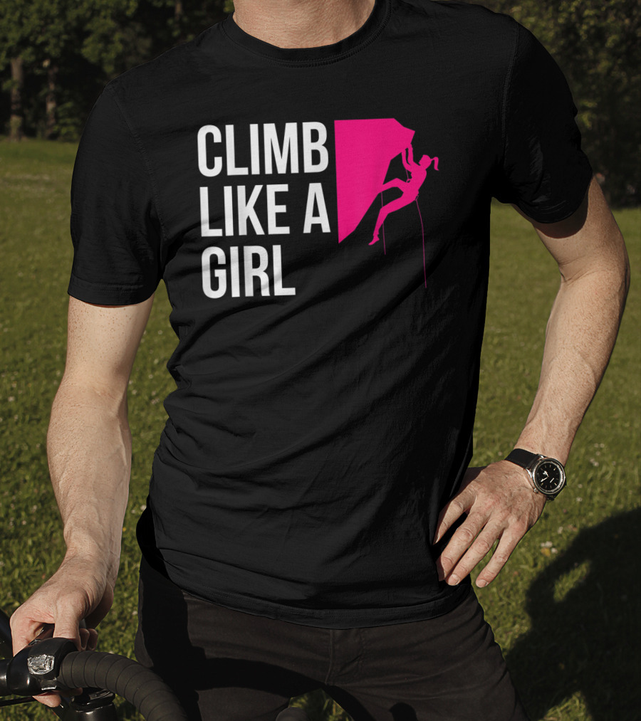 Climb Like A Girl Women's Rock Climbing Iconic Pink T-Shirt