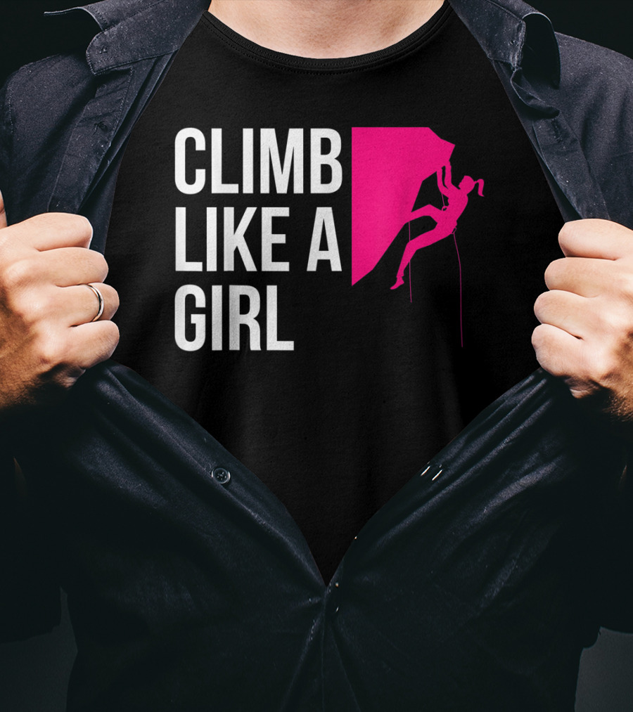 Climb Like A Girl Women's Rock Climbing Iconic Pink T-Shirt