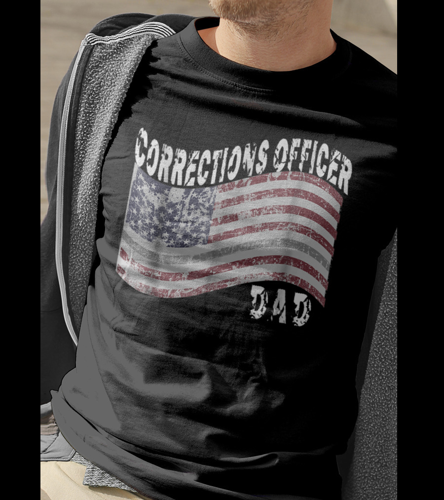 Corrections Officer Dad Distressed American Flag T-Shirt