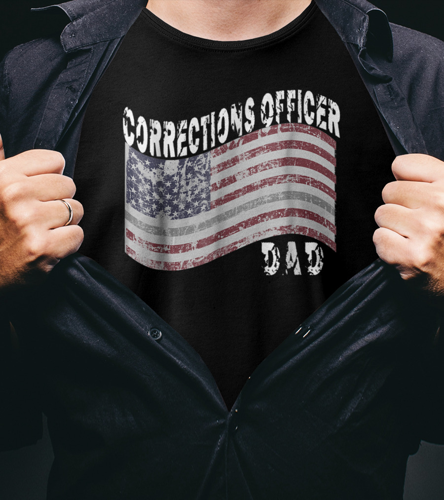 Corrections Officer Dad Distressed American Flag T-Shirt
