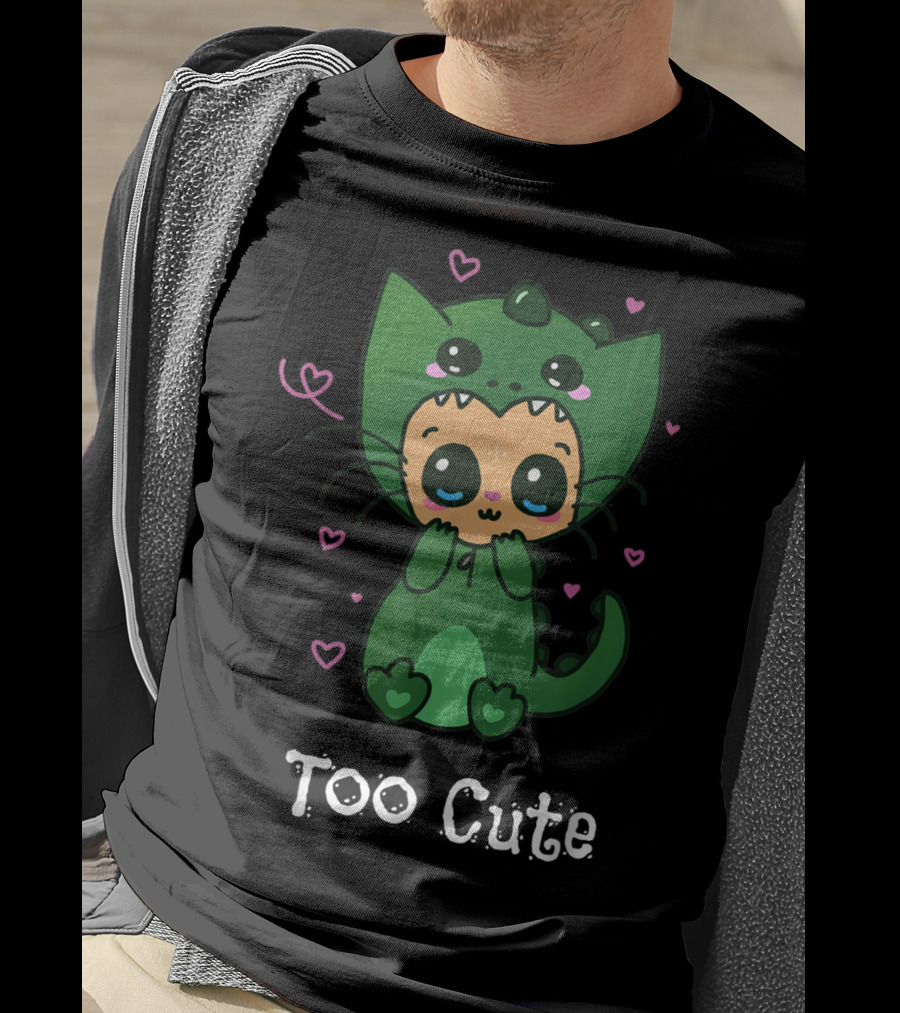 Too Cute Anime Chibi Kitten Dinosaur T-Shirt