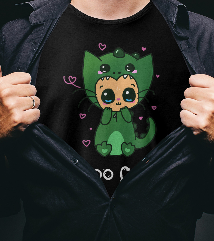 Too Cute Anime Chibi Kitten Dinosaur T-Shirt