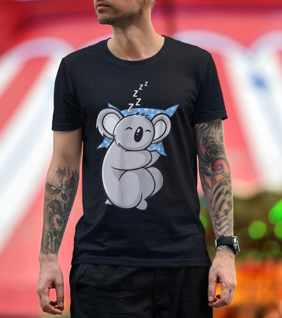 Cute Koala Bear Lazy Sleeping Animal with Blue Polka Dot Pillow T-Shirt