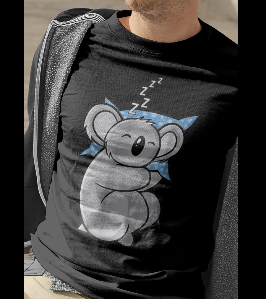 Cute Koala Bear Lazy Sleeping Animal With Blue Polka Dot Pillow T-Shirt