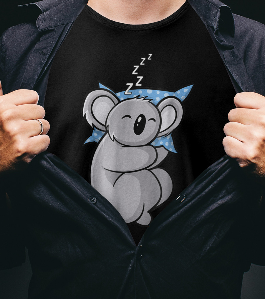Cute Koala Bear Lazy Sleeping Animal With Blue Polka Dot Pillow T-Shirt