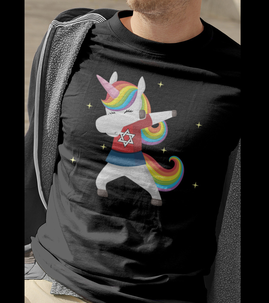 Unicorn Dabbing Star Of David Jewnicorn Rainbow Mane T-Shirt