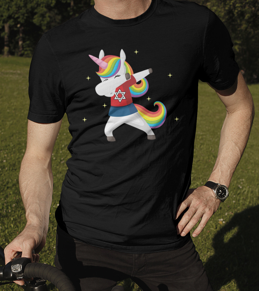 Unicorn Dabbing Star Of David Jewnicorn Rainbow Mane T-Shirt