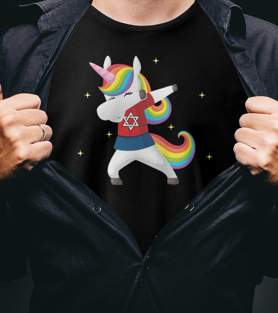 Unicorn Dabbing Star Of David Jewnicorn Rainbow Mane T-Shirt