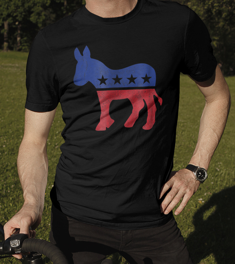 Democrat Donkey Vintage Look Democratic Supporter Iconic Red Blue Star T-Shirt