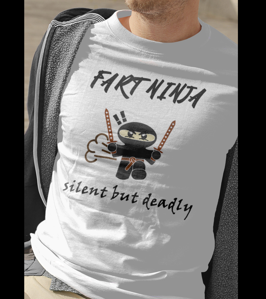 Fart Ninja Silent But Deadly Funny Cartoon Ninja With Swords And Fart Cloud T-Shirt