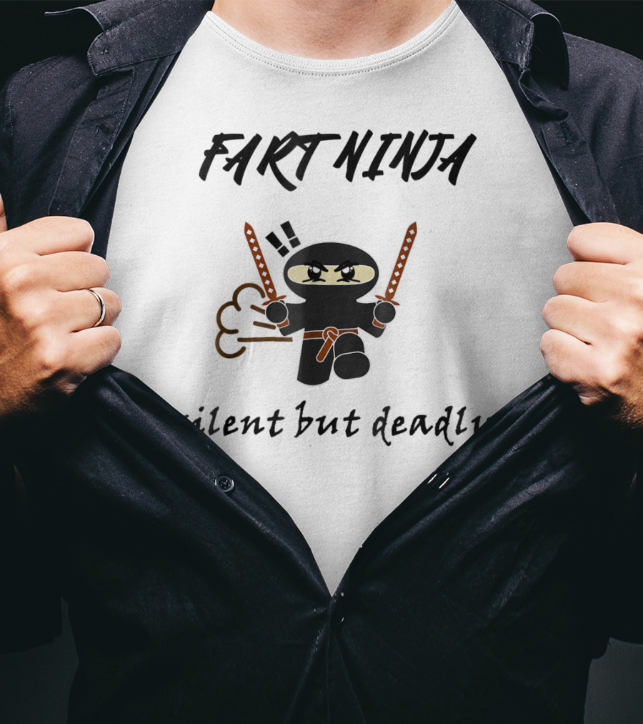 Fart Ninja Silent But Deadly Funny Cartoon Ninja With Swords And Fart Cloud T-Shirt