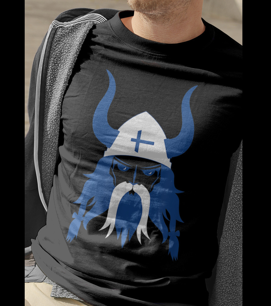 Finland Viking Nordic Scandinavian Warrior Blue Cross Helmet T-Shirt