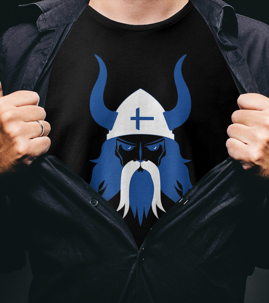 Finland Viking Nordic Scandinavian Warrior Blue Cross Helmet T-Shirt