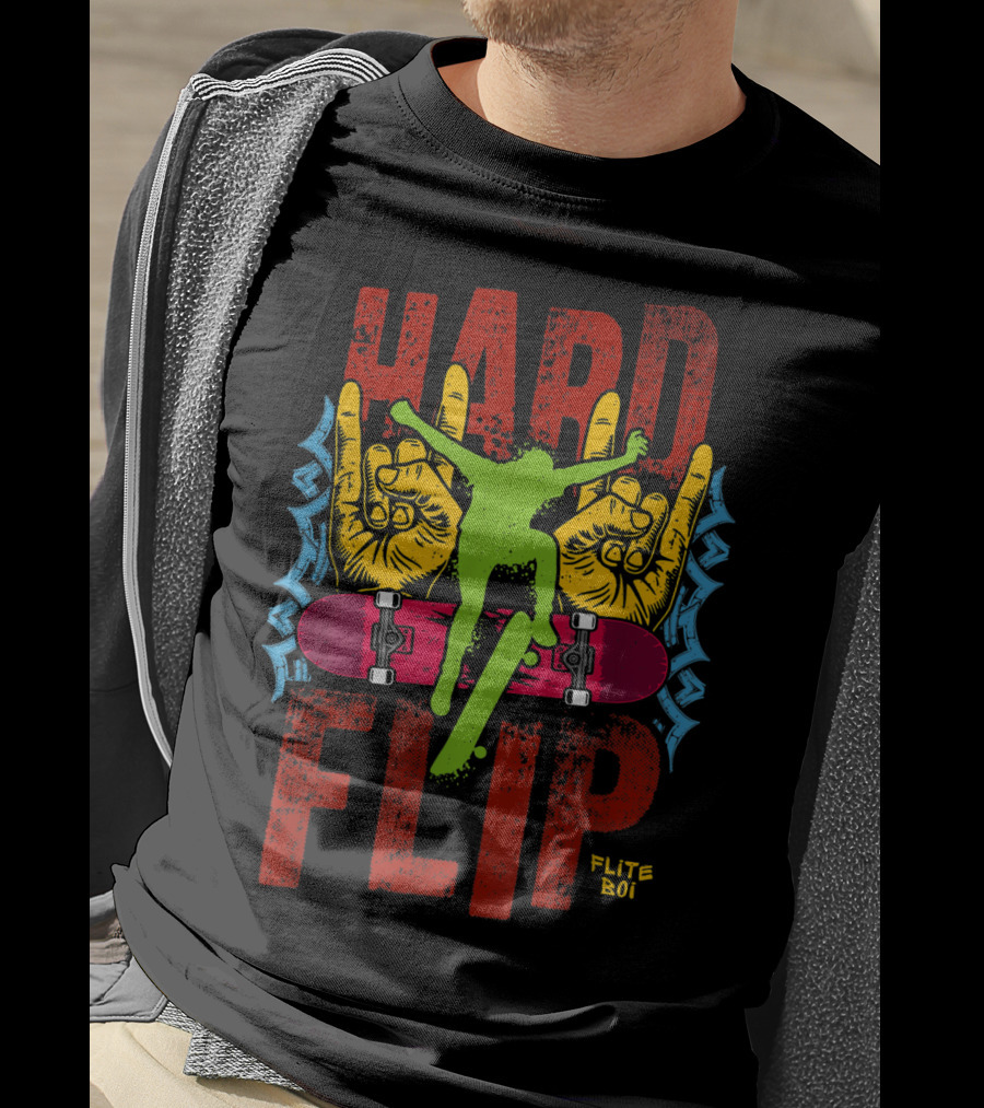 Flite Boi Skateboards Hard Flip Rock Hands Iconic Trick T-Shirt