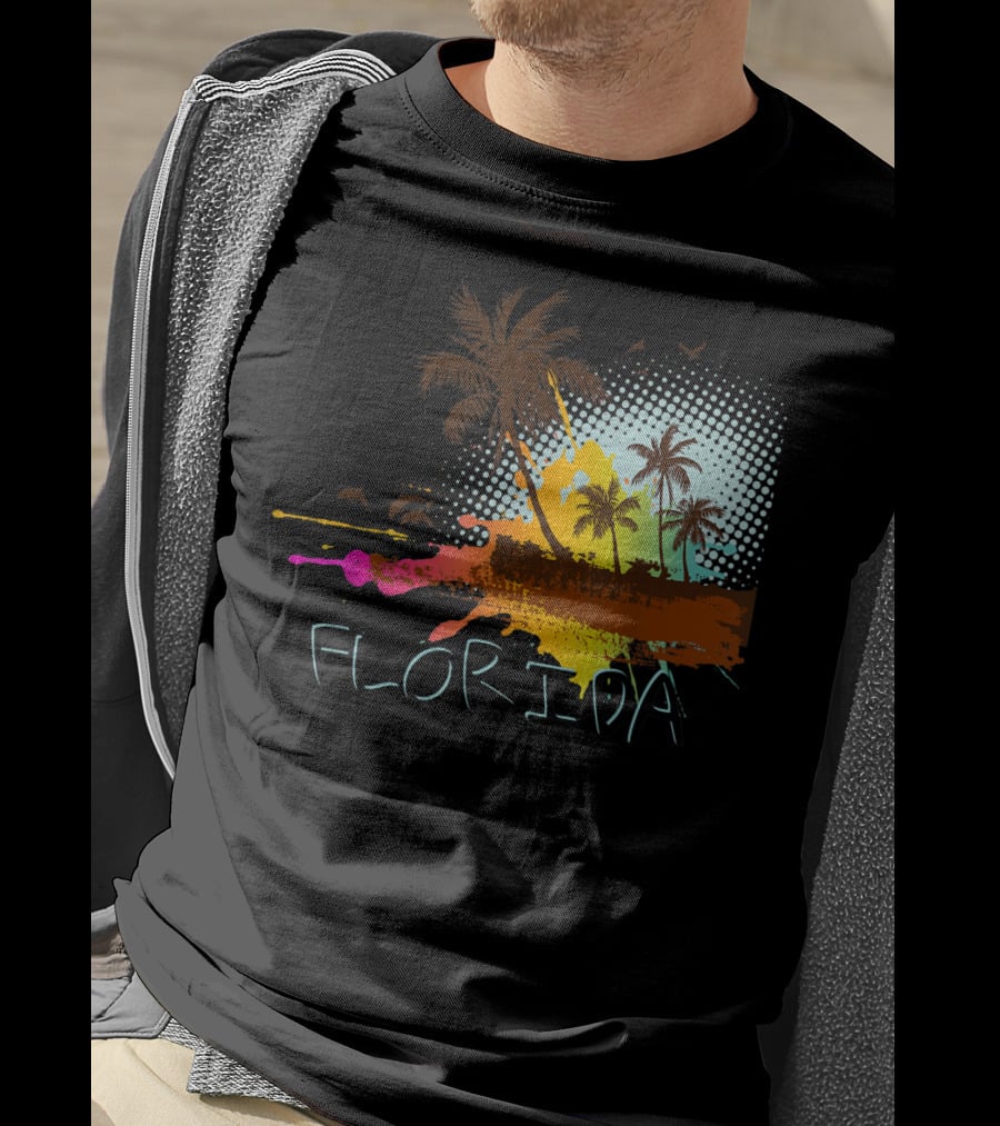 Florida Beach Vacation With Colorful Palm Tree Splash Art Ocean Lovers T-Shirt