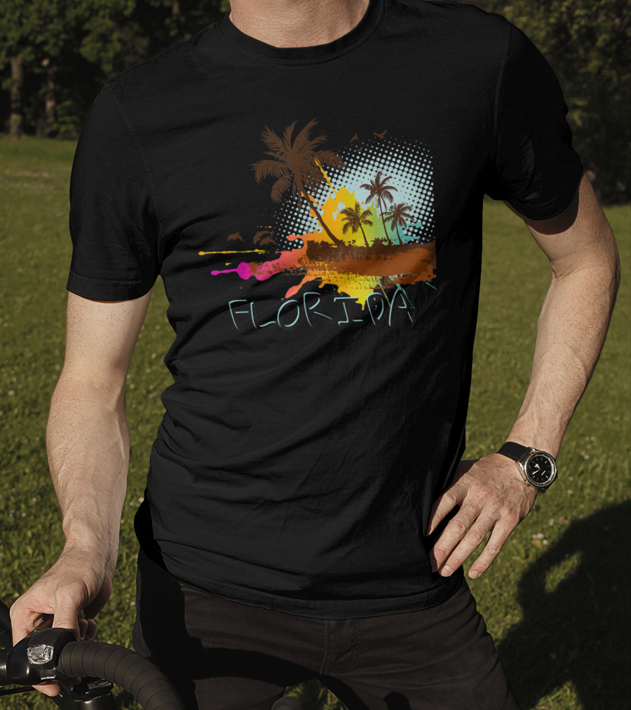 Florida Beach Vacation With Colorful Palm Tree Splash Art Ocean Lovers T-Shirt
