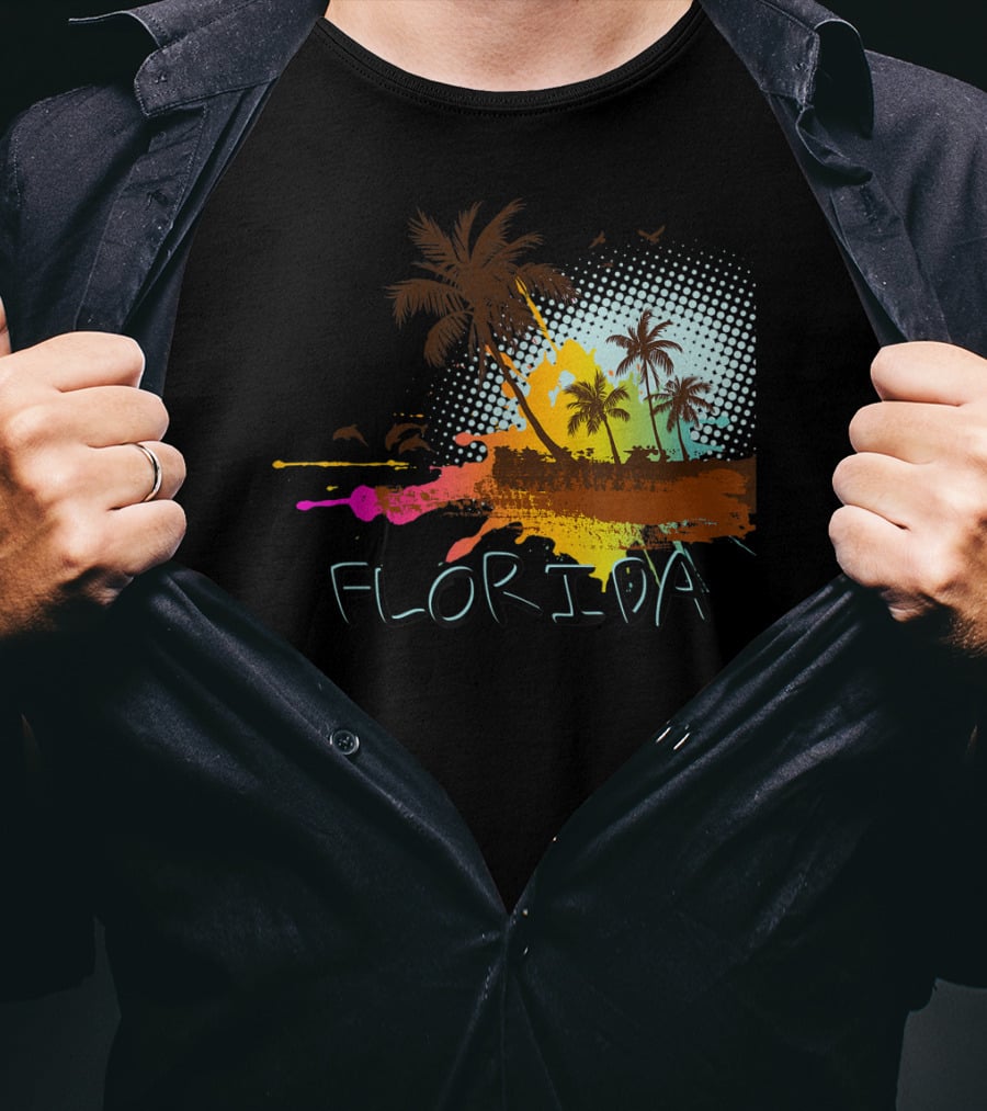 Florida Beach Vacation With Colorful Palm Tree Splash Art Ocean Lovers T-Shirt
