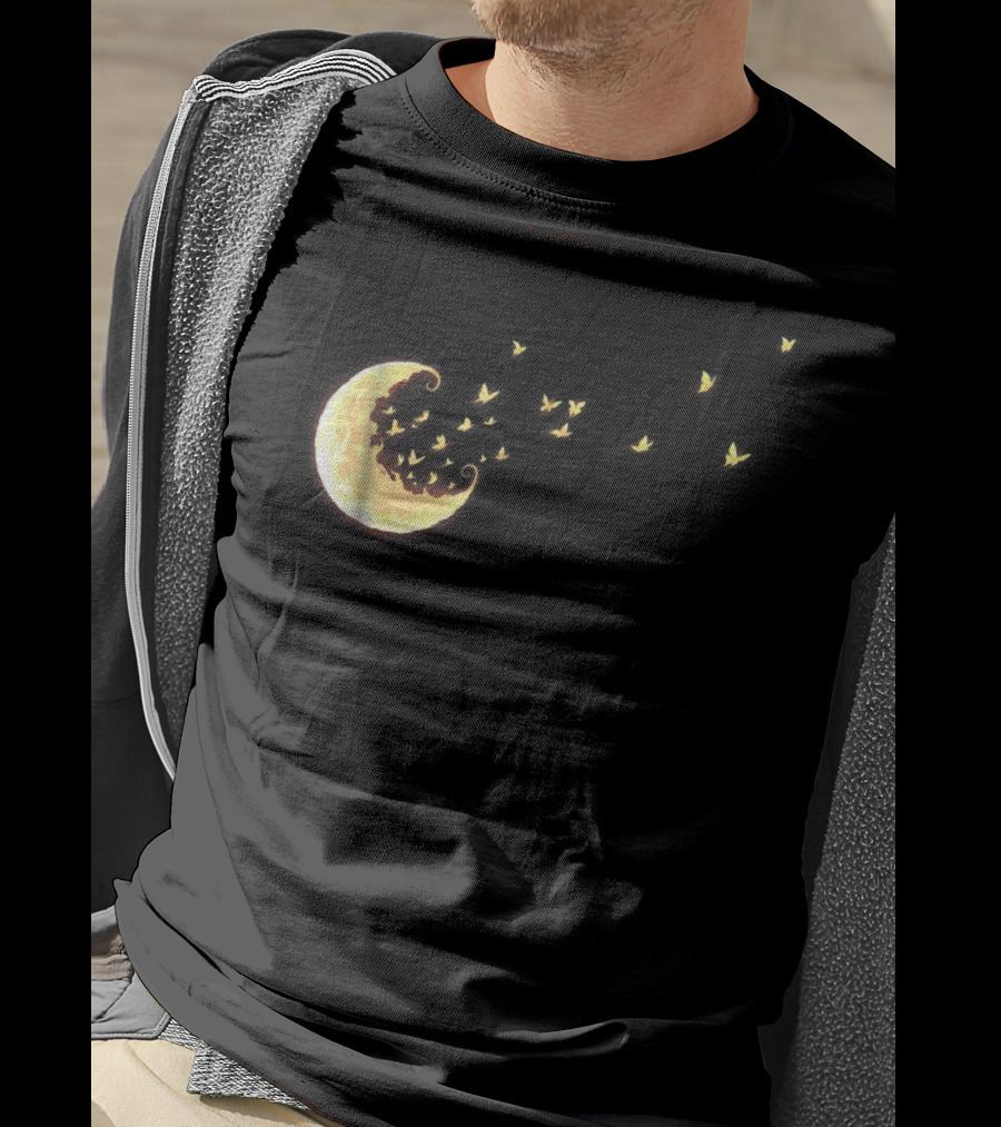 Flying Butterflies From Rainbow Crescent Moon T-Shirt