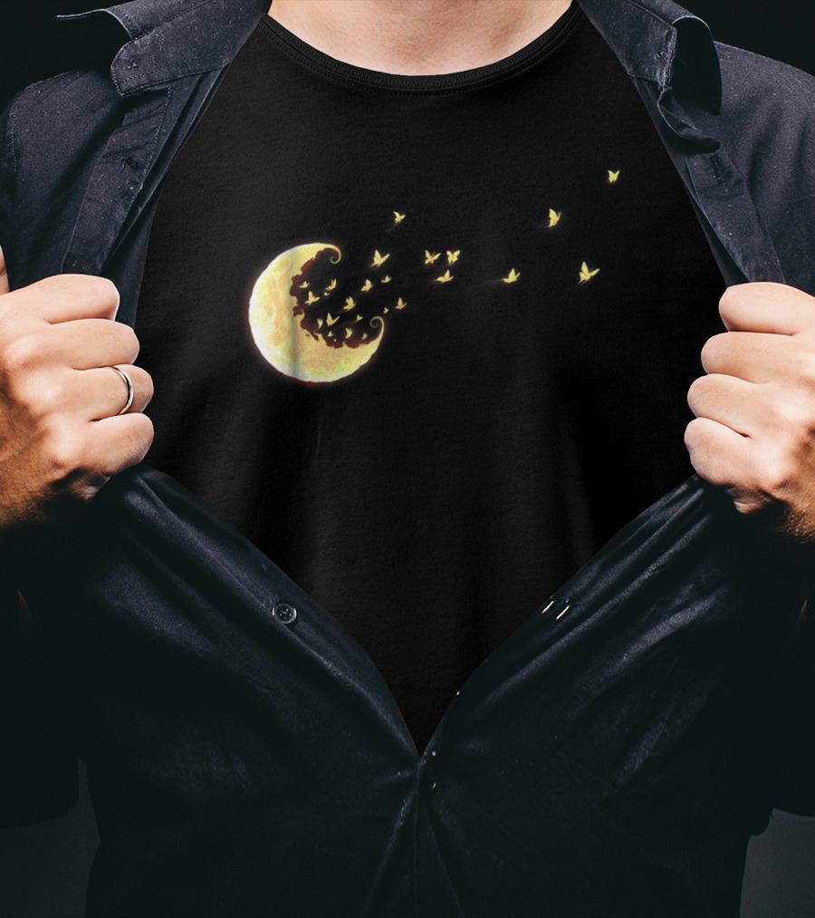 Flying Butterflies From Rainbow Crescent Moon T-Shirt