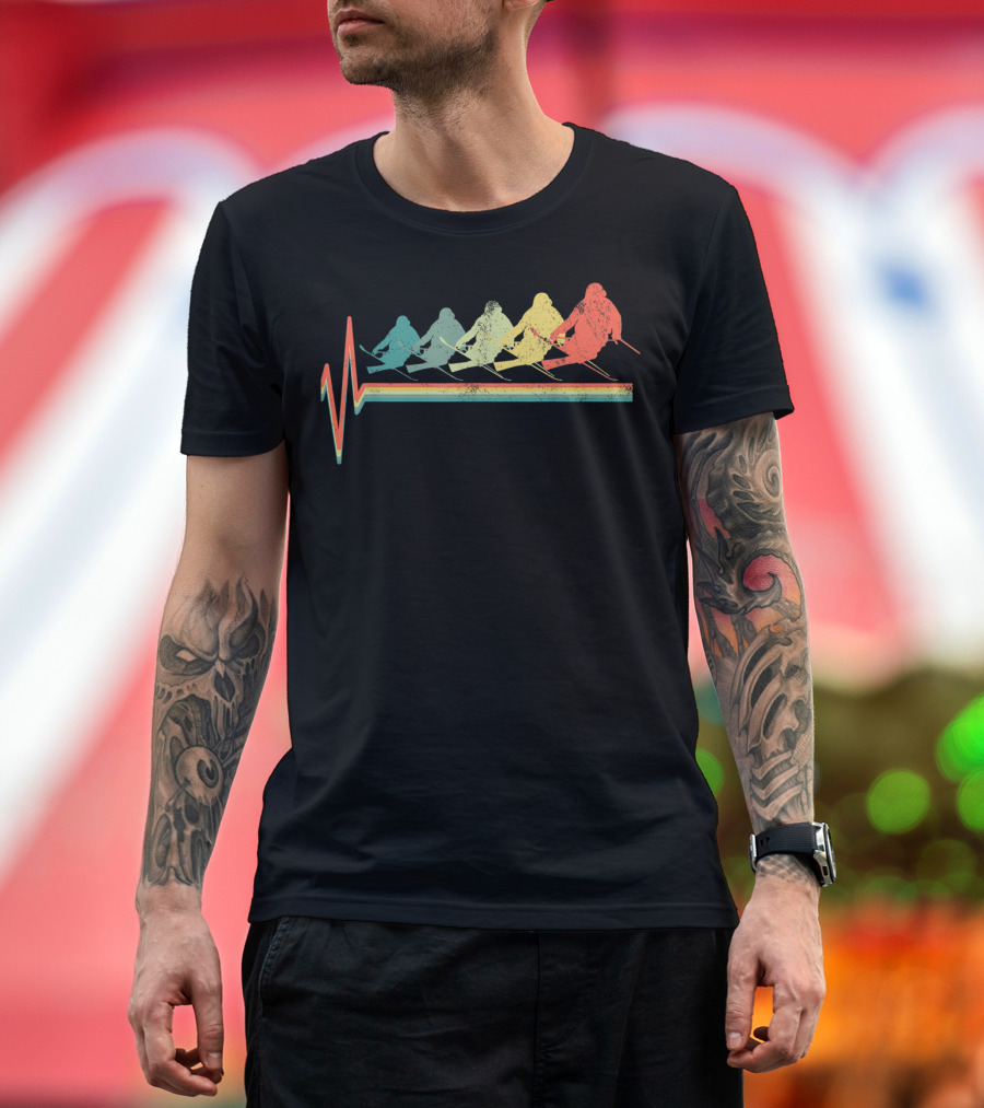 Freestyle Skiing Skier Heartbeat Pulse Retro Colors T-Shirt