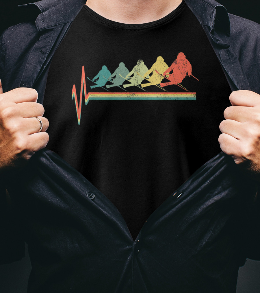 Freestyle Skiing Skier Heartbeat Pulse Retro Colors T-Shirt
