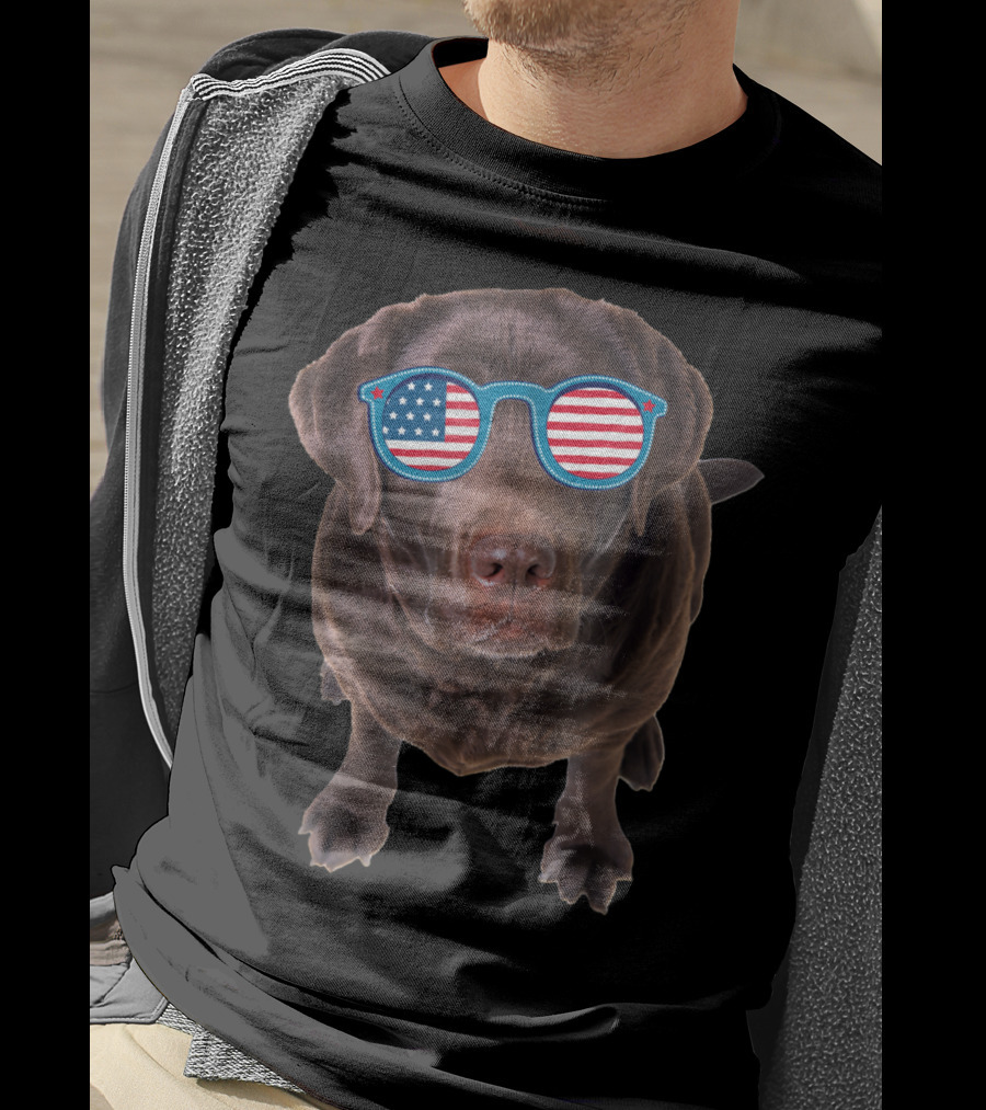 Funny Chocolate Lab Wearing American Flag Sunglasses T-Shirt