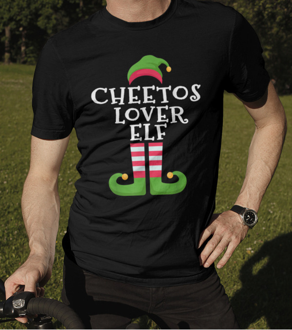 Funny Cheetos Lover Elf With Striped Elf Hat And Shoes T-Shirt