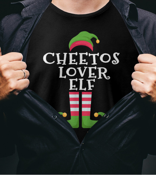 Funny Cheetos Lover Elf With Striped Elf Hat And Shoes T-Shirt