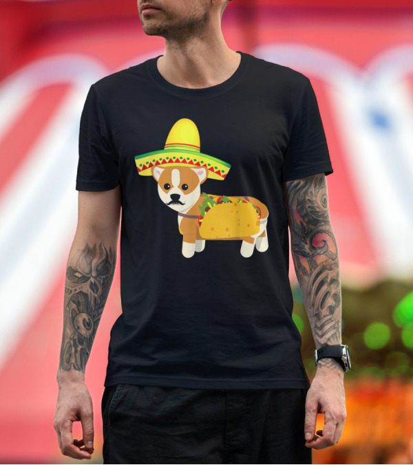 Premium T-Shirt: Cinco De Mayo Fiesta Corgi with Sombrero and Taco T-Shirt Cinco De Mayo Fiesta Corgi with Sombrero and Taco T-Shirt