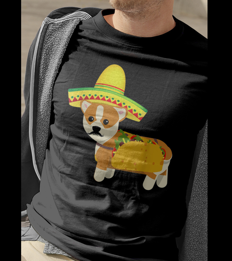 Cinco De Mayo Fiesta Corgi With Sombrero And Taco T-Shirt
