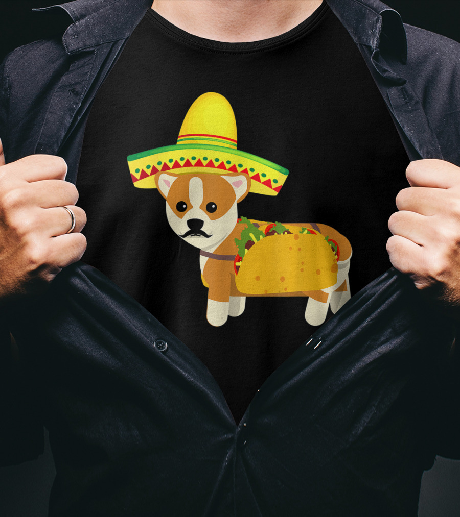 Cinco De Mayo Fiesta Corgi With Sombrero And Taco T-Shirt