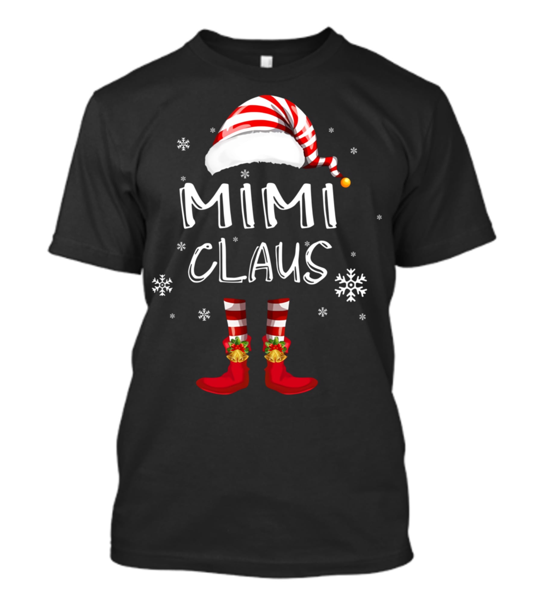 Mimi Claus Santa Hat Elf Boots Snowflakes Grandma T-Shirt