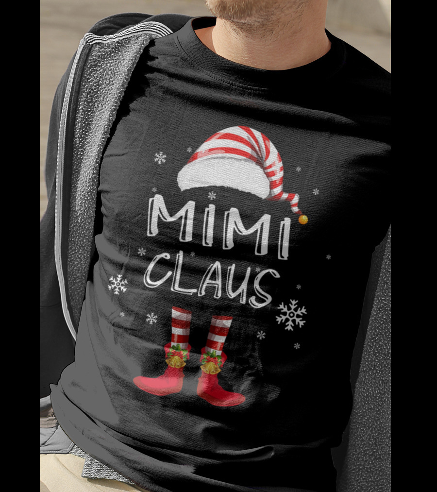 Mimi Claus Santa Hat Elf Boots Snowflakes Grandma T-Shirt