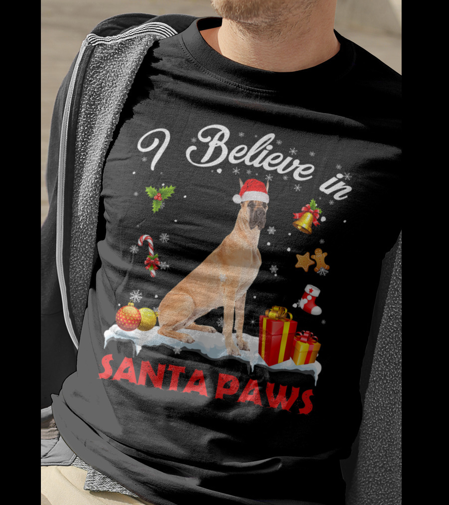 I Believe In Santa Paws Great Dane Christmas Decor T-Shirt