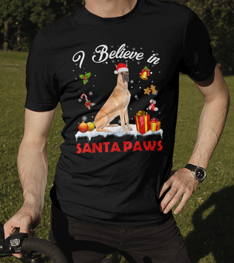 I Believe In Santa Paws Great Dane Christmas Decor T-Shirt