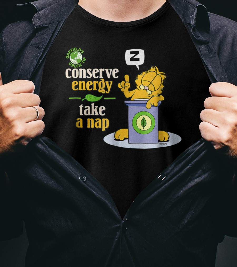 Garfield's Green Tip Conserve Energy Take A Nap T-Shirt