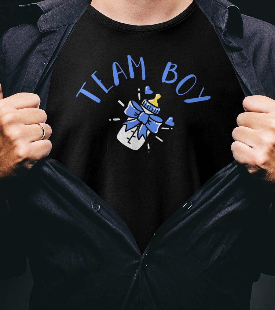 Team Boy Baby Bottle Blue Bow Hearts T-Shirt