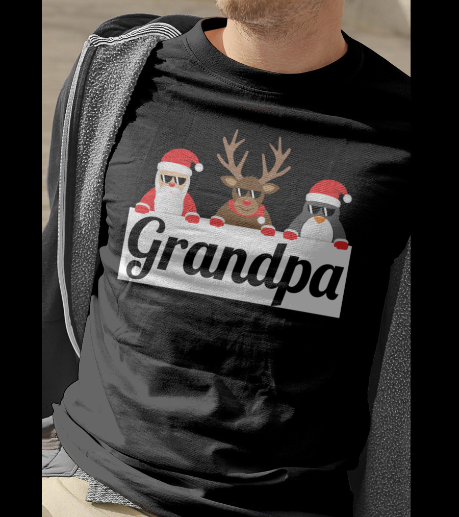 Grandpa Christmas Santa Reindeer Penguin Matching Family Holiday T-Shirt