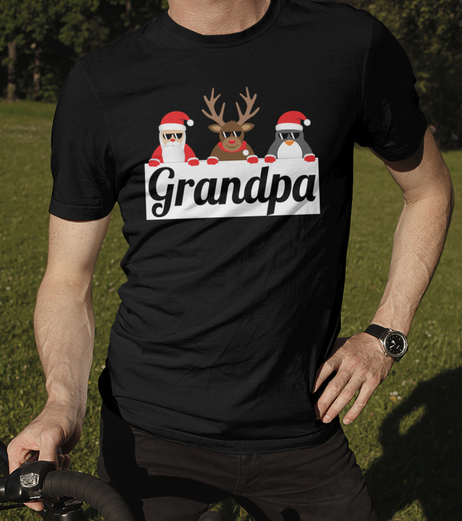 Grandpa Christmas Santa Reindeer Penguin Matching Family Holiday T-Shirt