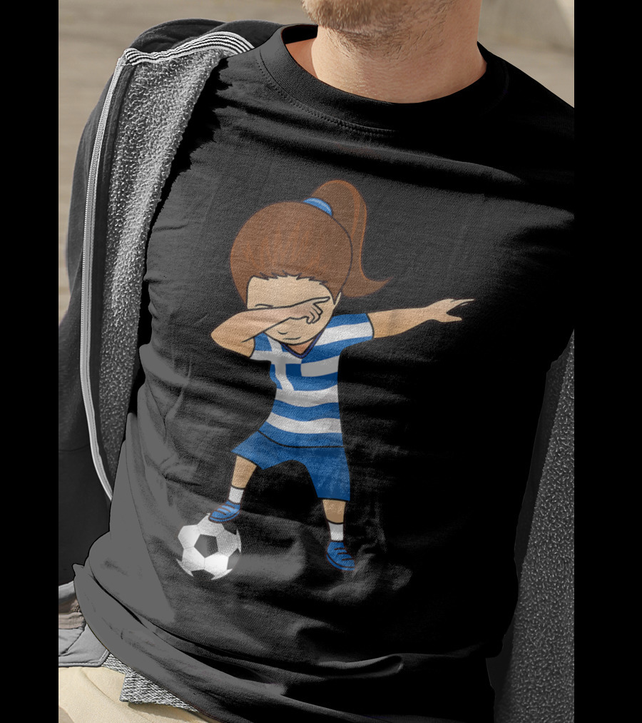 Greece Girl Dabbing On Soccer Ball Greek Football Player T-Shirt