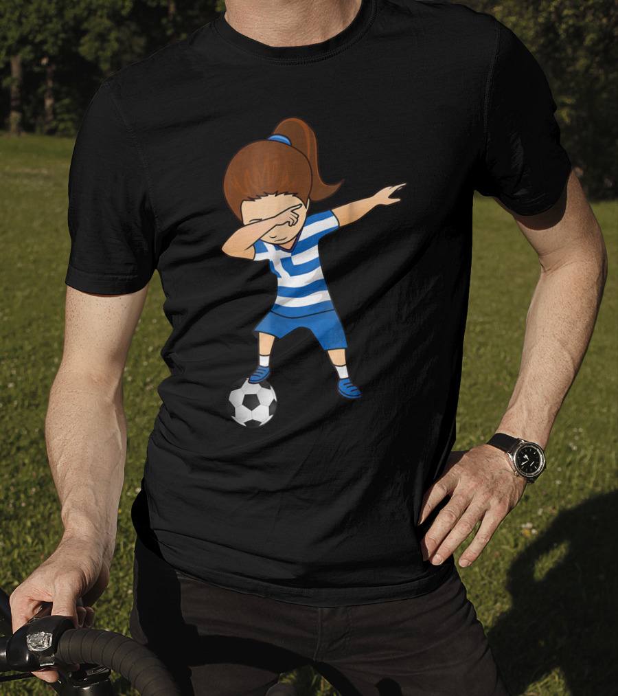 Greece Girl Dabbing On Soccer Ball Greek Football Player T-Shirt