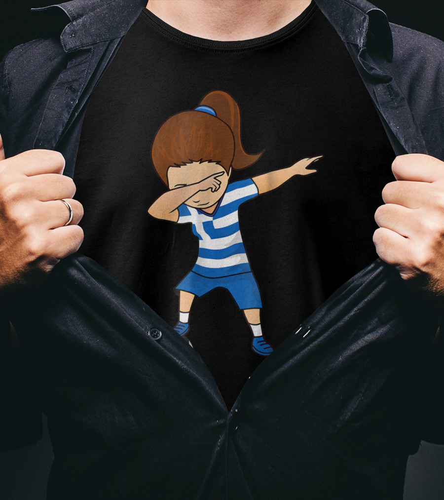 Greece Girl Dabbing On Soccer Ball Greek Football Player T-Shirt