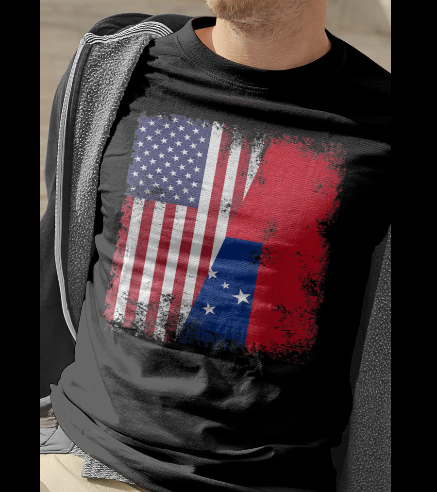 Half Samoan Flag Vintage Samoa USA Distressed American And Samoan Flags T-Shirt