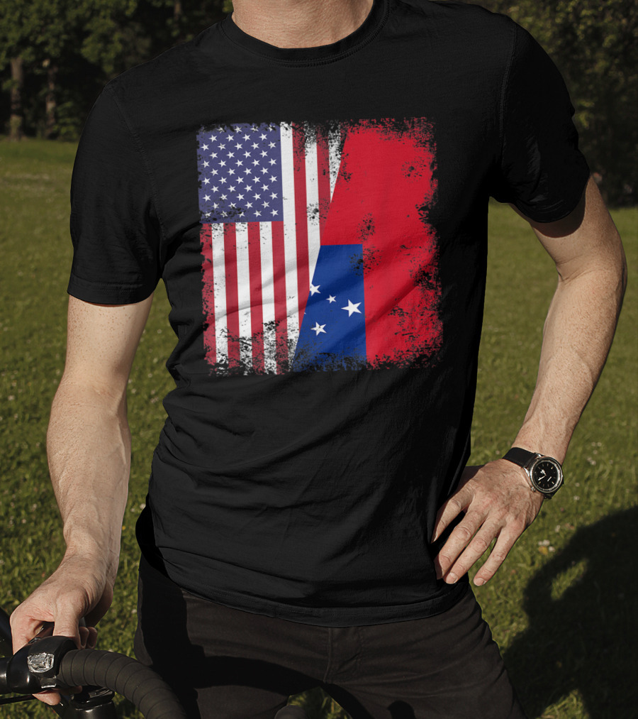 Half Samoan Flag Vintage Samoa USA Distressed American And Samoan Flags T-Shirt