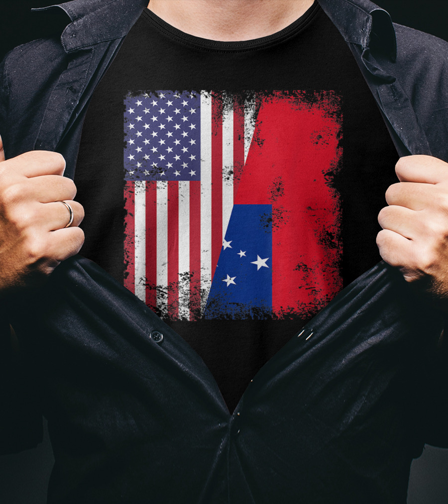 Half Samoan Flag Vintage Samoa USA Distressed American And Samoan Flags T-Shirt