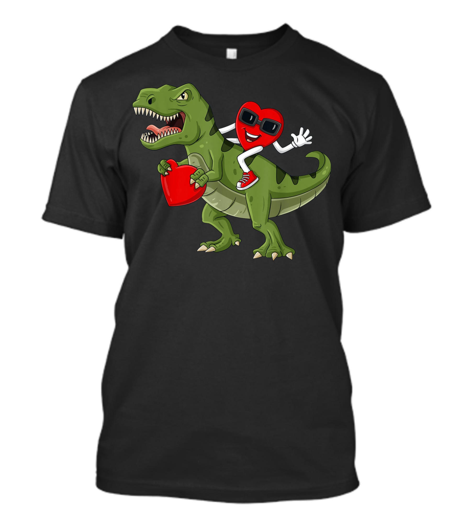 Heart Riding T-Rex Holding Valentines Day Hearts T-Shirt