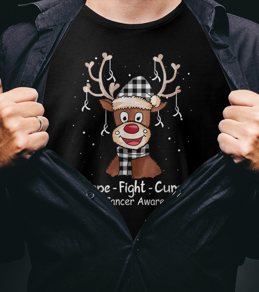 Hope Fight Cure Lung Cancer Awareness Santa Reindeer T-Shirt