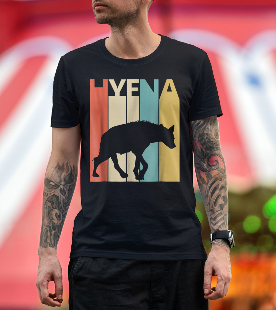 Hyena Retro Silhouette Vintage Stripes T-Shirt